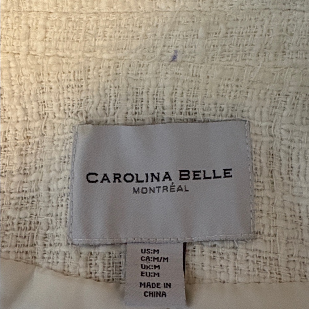 Carolina Belle Montreal White Edgy Tweed Frayed Trim Moto Jacket Blazer - Picture 6 of 13